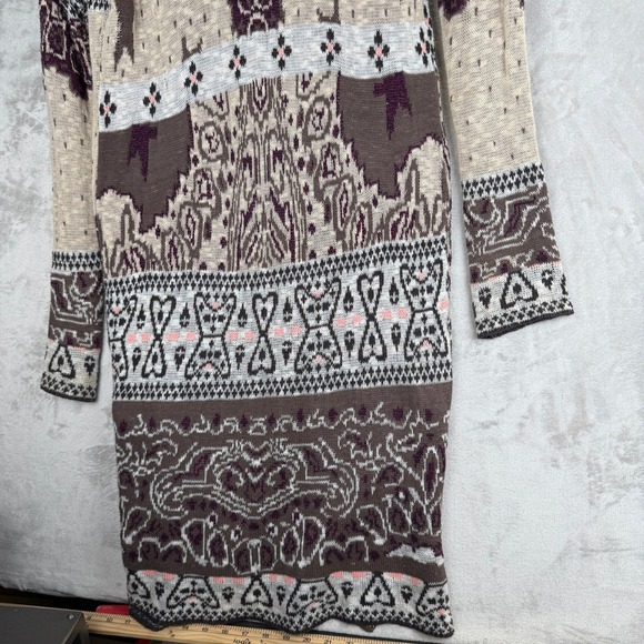 Indie Boho Free People Hooded Duster Cardigan Burgundy Knit Star Long Sweater S - Picture 5 of 8